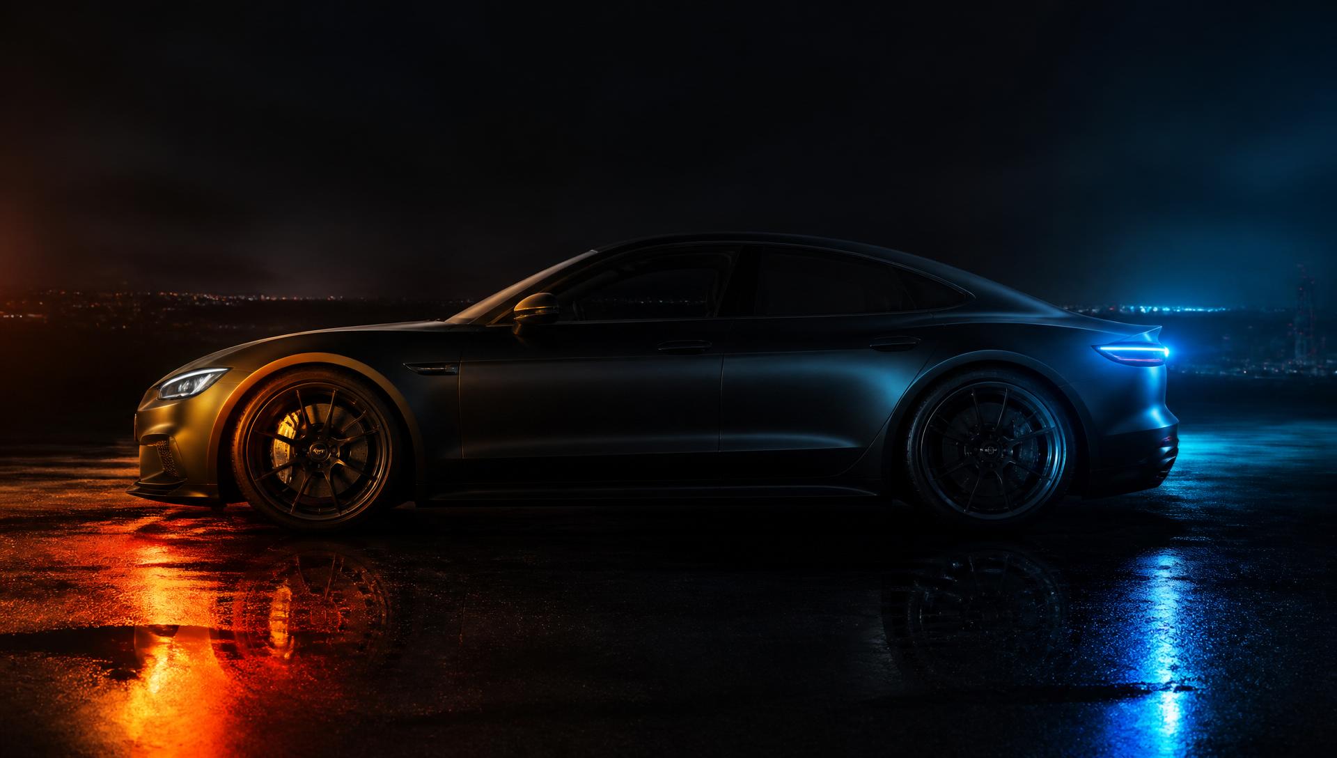 Luxury performance car at night